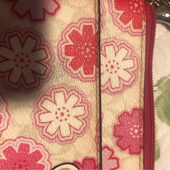 Coach Leather Signature Swing Pack Flower Art Pattern, Crossbody Bag Pink/white - Picture 5 of 8